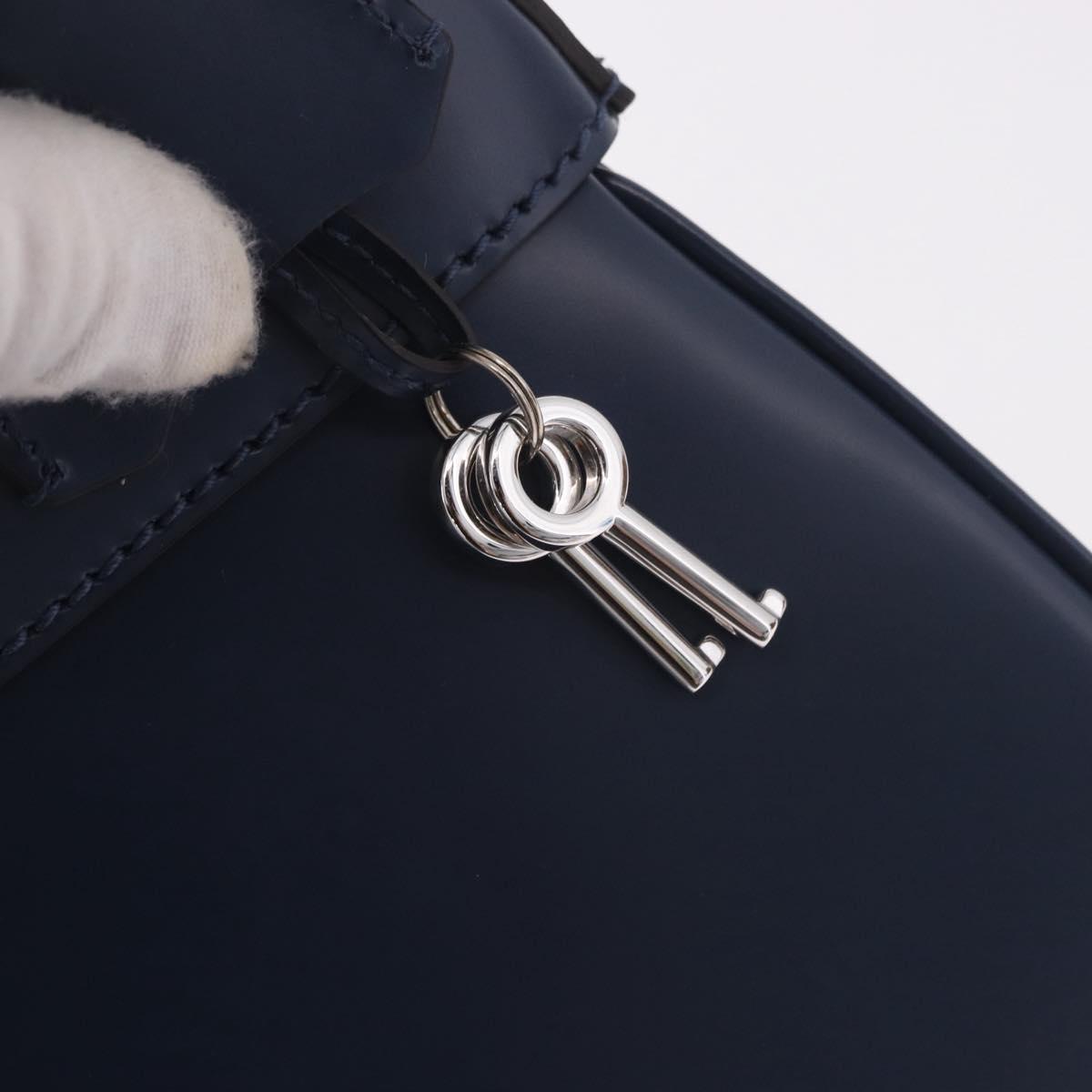 GUCCI Ready Lock Bamboo Hand Bag Leather Navy Silver 331829 Auth 191453V