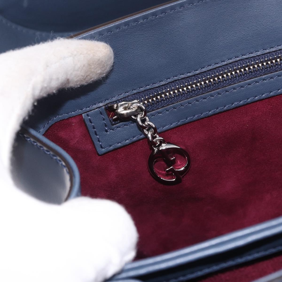GUCCI Ready Lock Bamboo Hand Bag Leather Navy Silver 331829 Auth 191453V