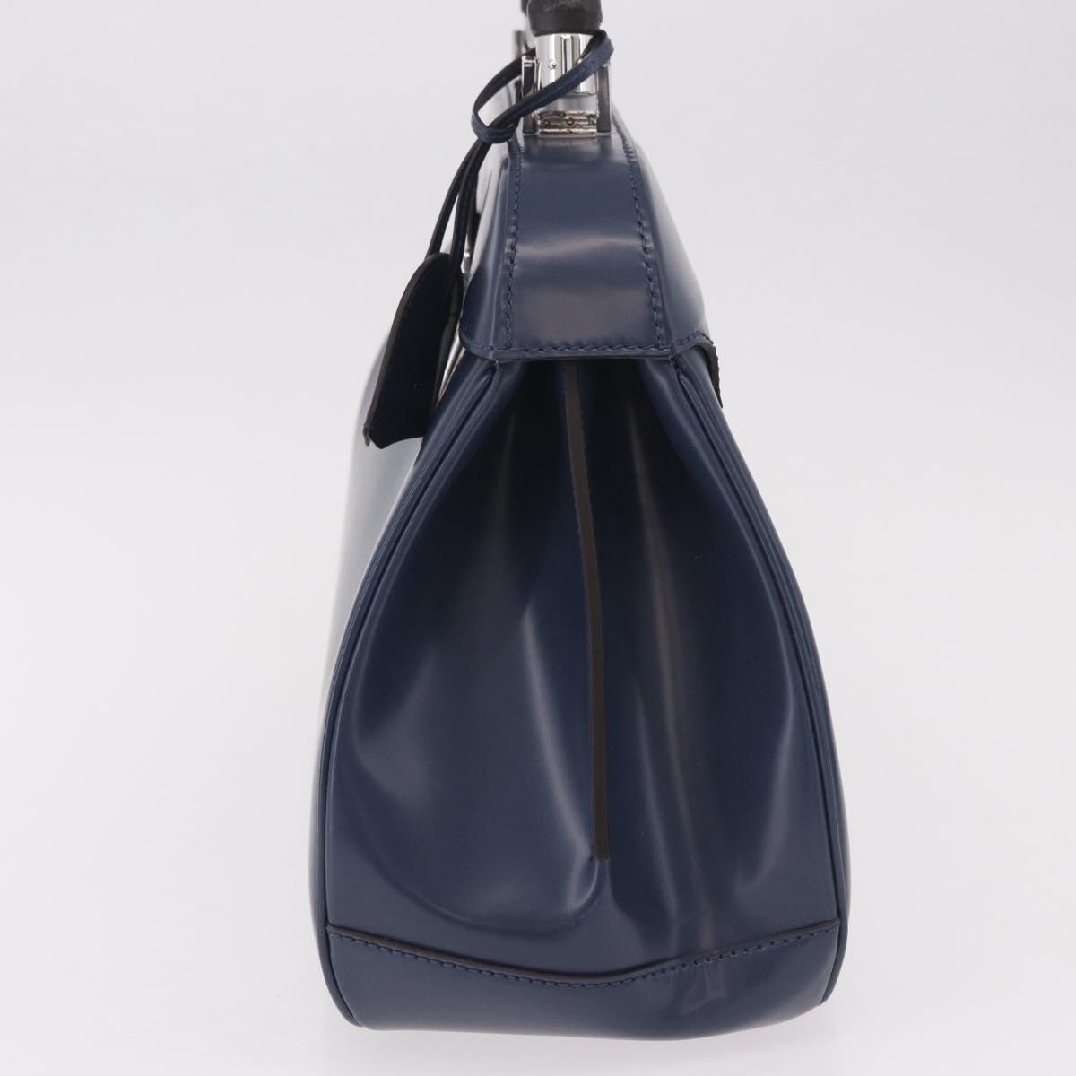 GUCCI Ready Lock Bamboo Hand Bag Leather Navy Silver 331829 Auth 191453V