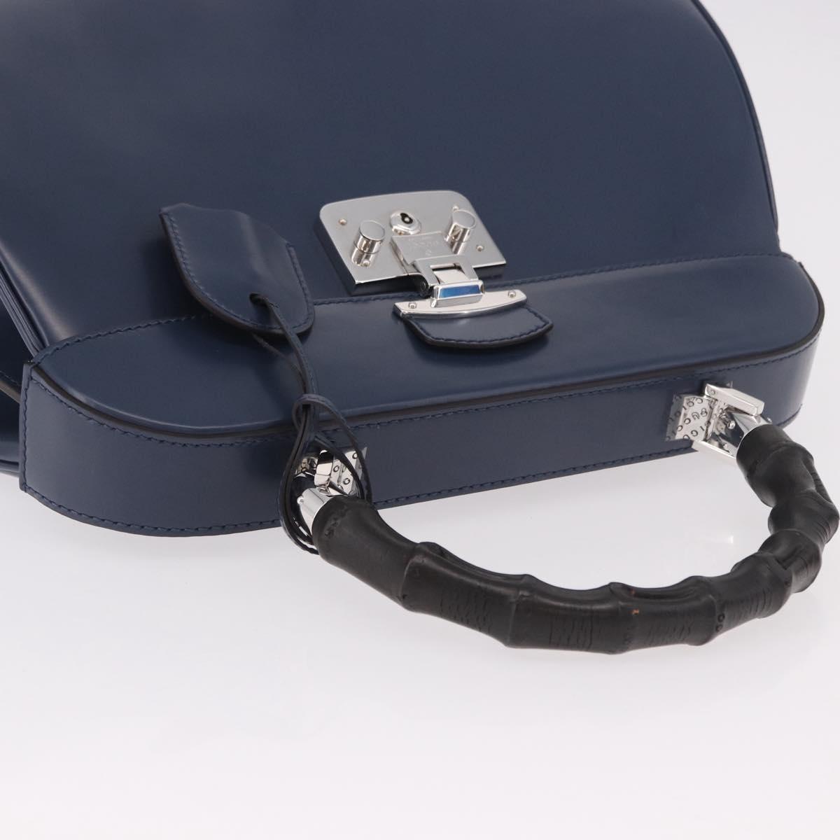 GUCCI Ready Lock Bamboo Hand Bag Leather Navy Silver 331829 Auth 191453V