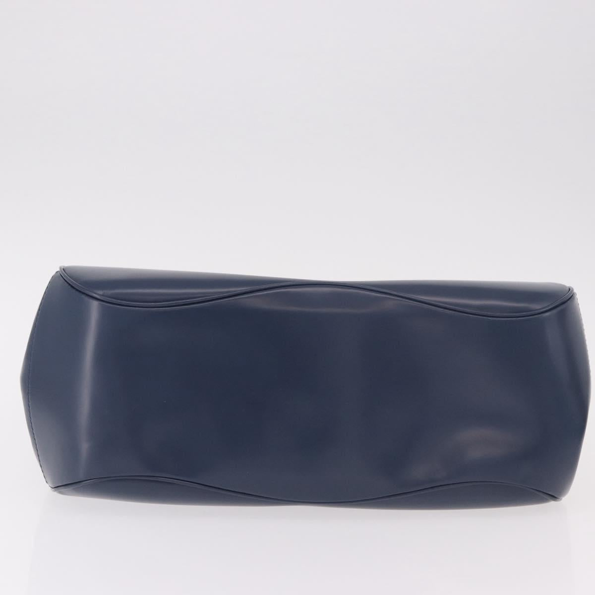 GUCCI Ready Lock Bamboo Hand Bag Leather Navy Silver 331829 Auth 191453V