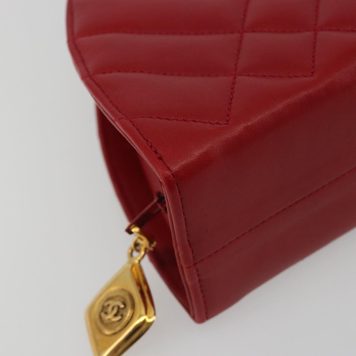 CHANEL Matelasse Chain Shoulder Bag Lamb Skin Red Gold CC Auth 191454V