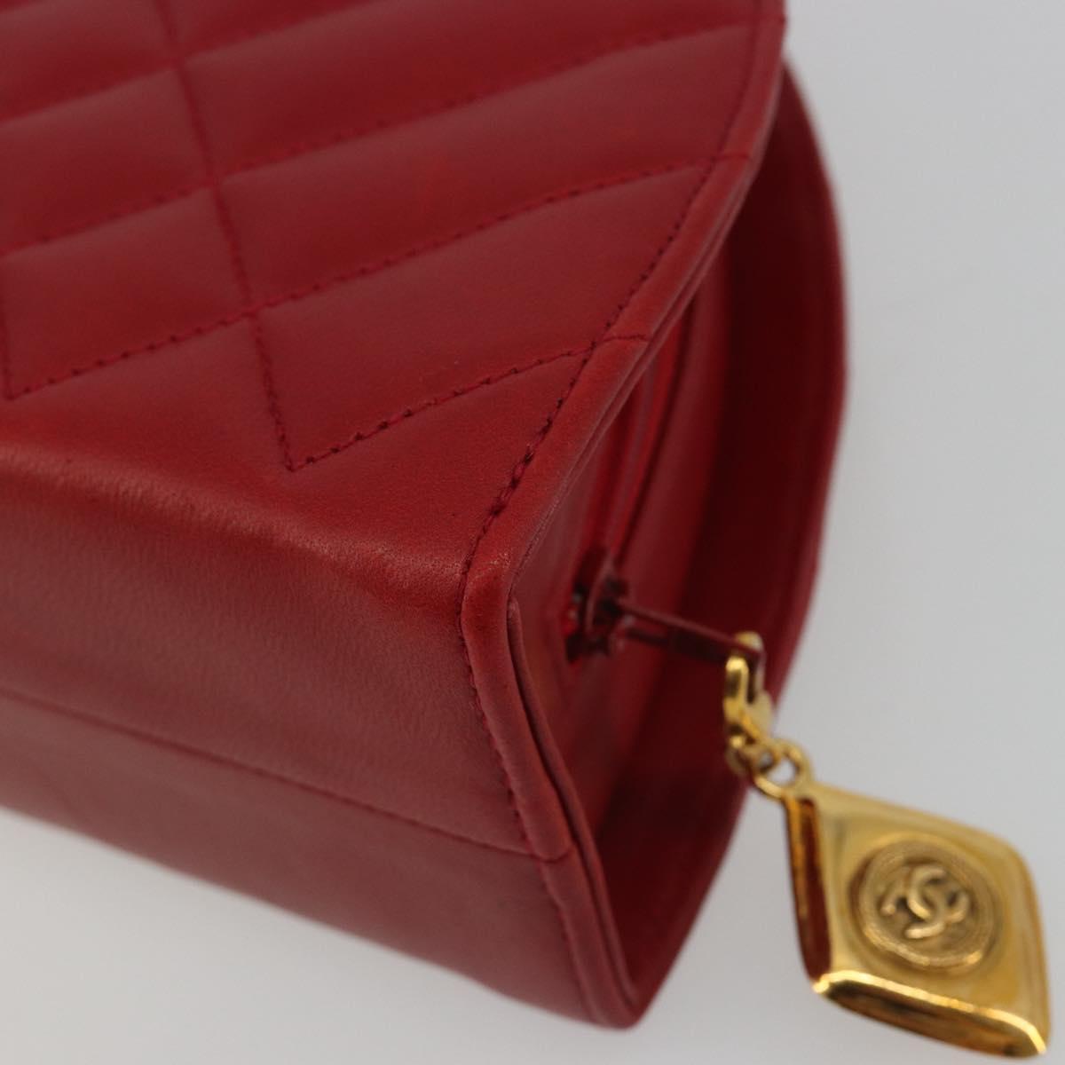 CHANEL Matelasse Chain Shoulder Bag Lamb Skin Red Gold CC Auth 191454V