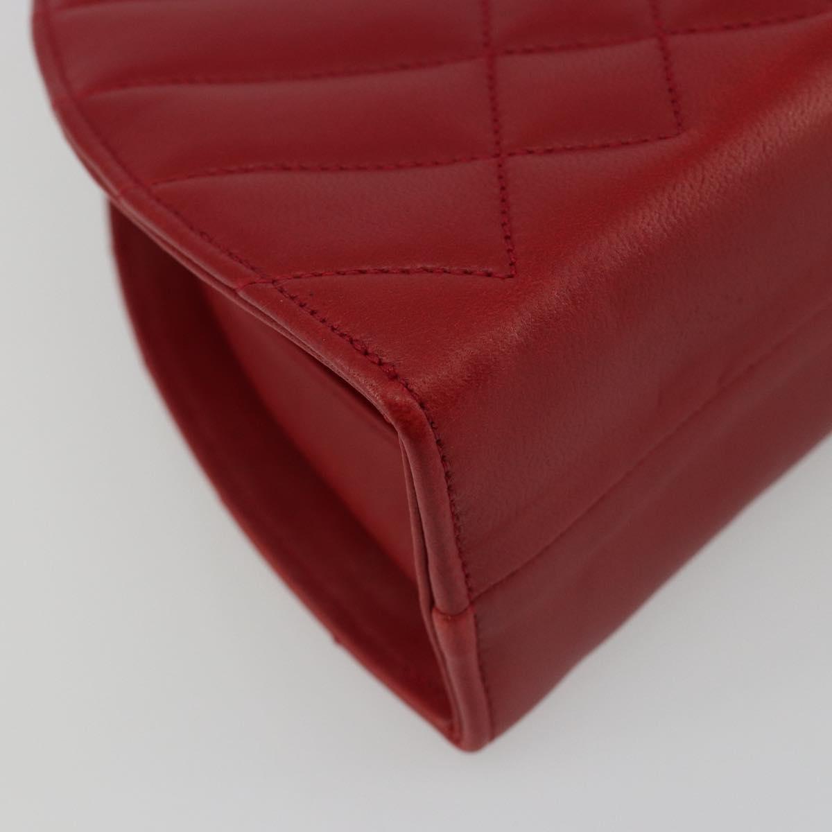 CHANEL Matelasse Chain Shoulder Bag Lamb Skin Red Gold CC Auth 191454V