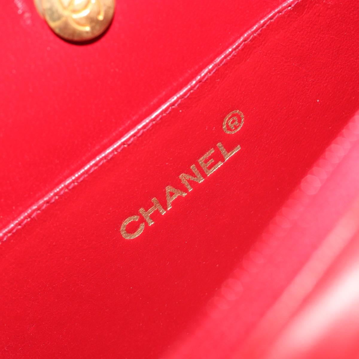 CHANEL Matelasse Chain Shoulder Bag Lamb Skin Red Gold CC Auth 191454V