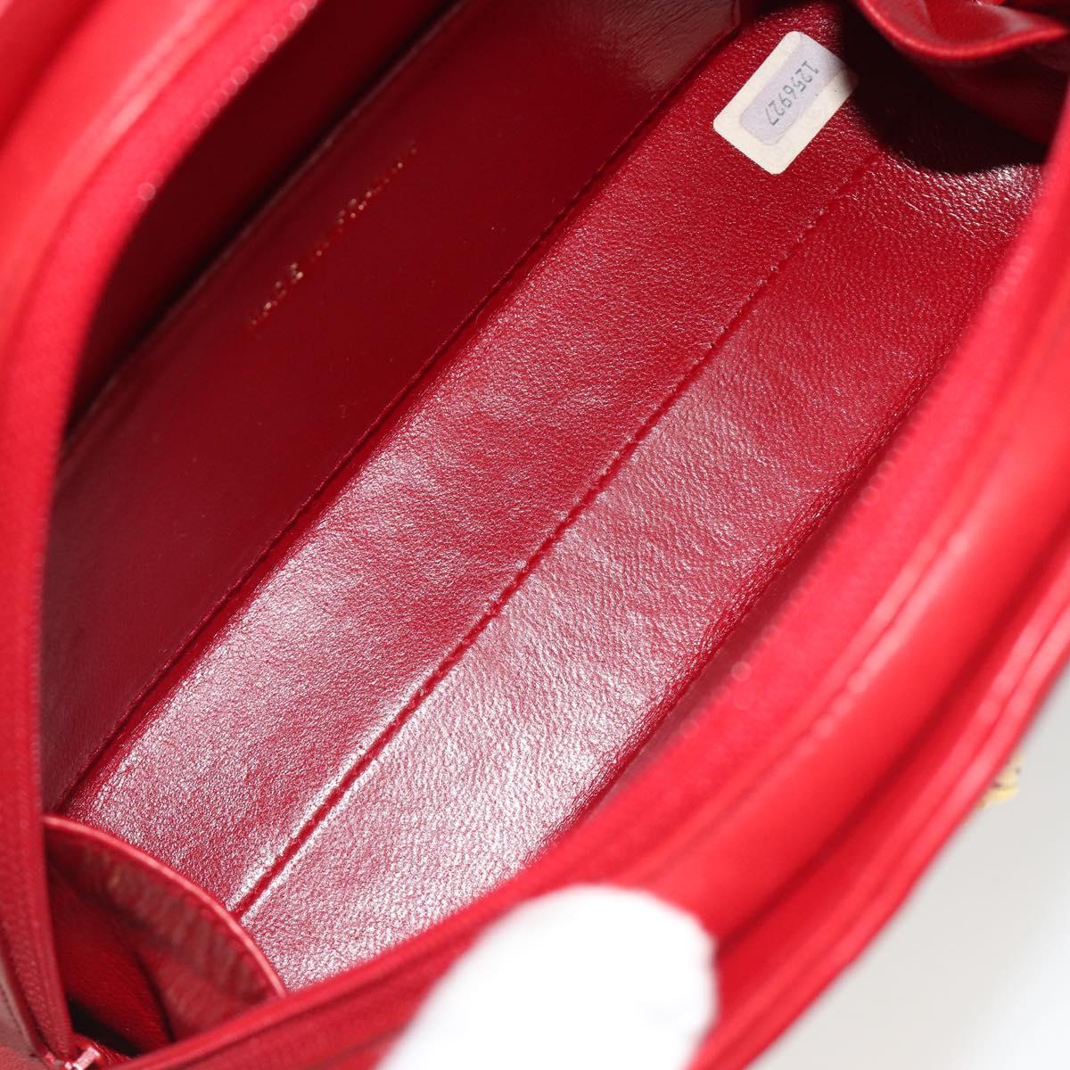 CHANEL Matelasse Chain Shoulder Bag Lamb Skin Red Gold CC Auth 191454V