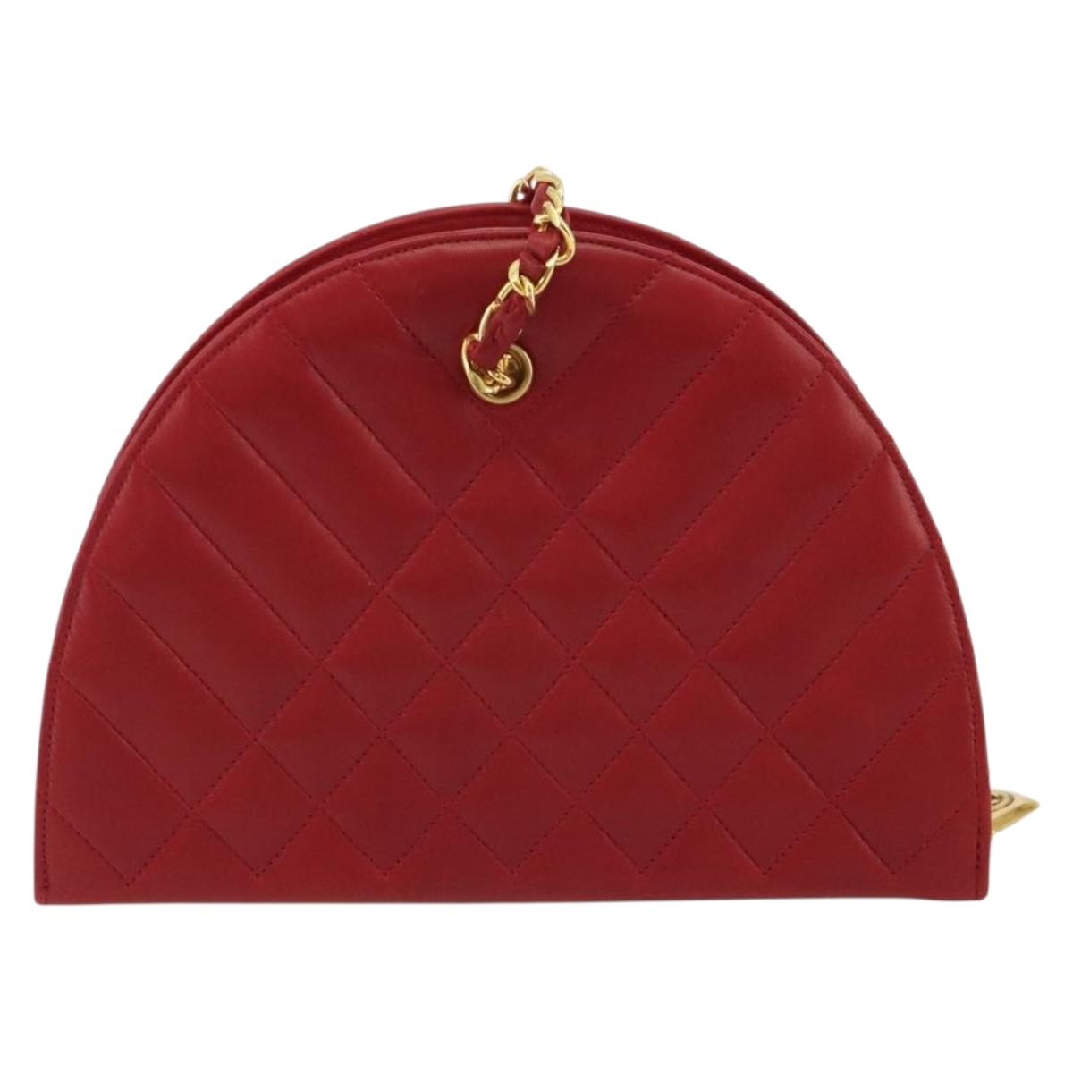 CHANEL Matelasse Chain Shoulder Bag Lamb Skin Red Gold CC Auth 191454V