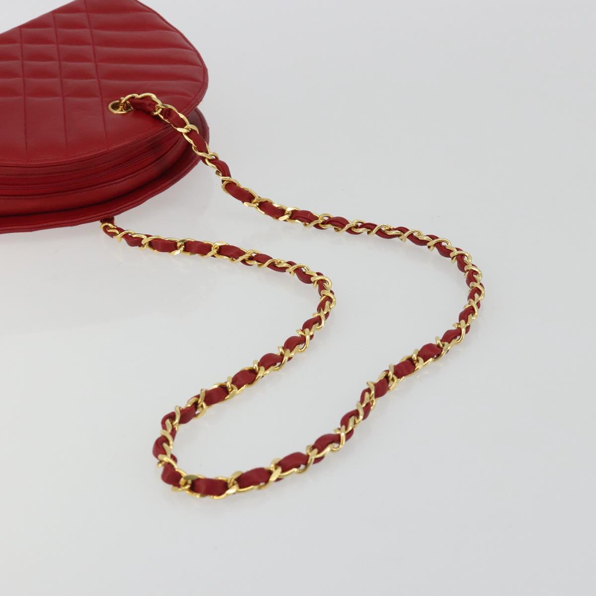 CHANEL Matelasse Chain Shoulder Bag Lamb Skin Red Gold CC Auth 191454V