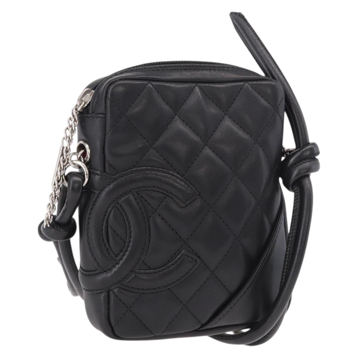 CHANEL Cambon Line Matelasse Shoulder Bag Leather Black Silver CC Auth 191455V