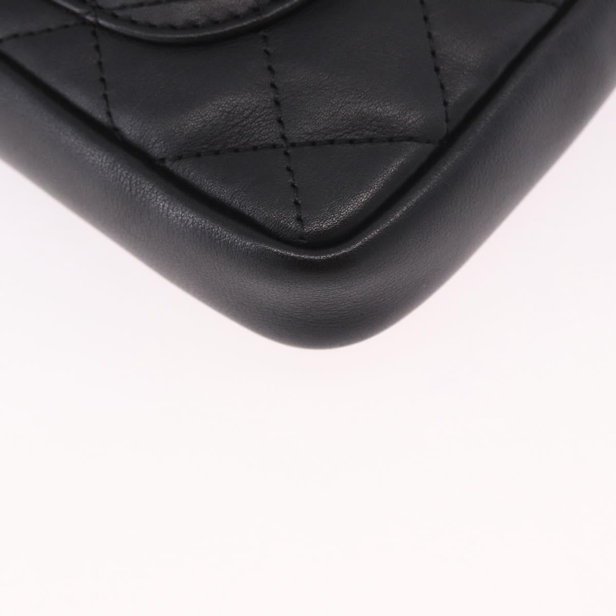 CHANEL Cambon Line Matelasse Shoulder Bag Leather Black Silver CC Auth 191455V