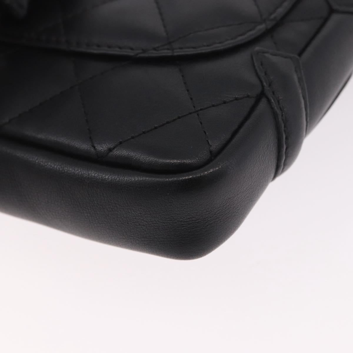 CHANEL Cambon Line Matelasse Shoulder Bag Leather Black Silver CC Auth 191455V