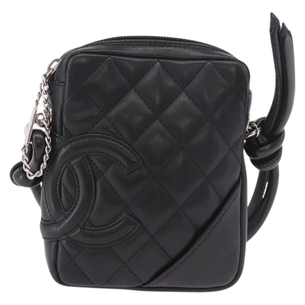 CHANEL Cambon Line Matelasse Shoulder Bag Leather Black Silver CC Auth 191455V