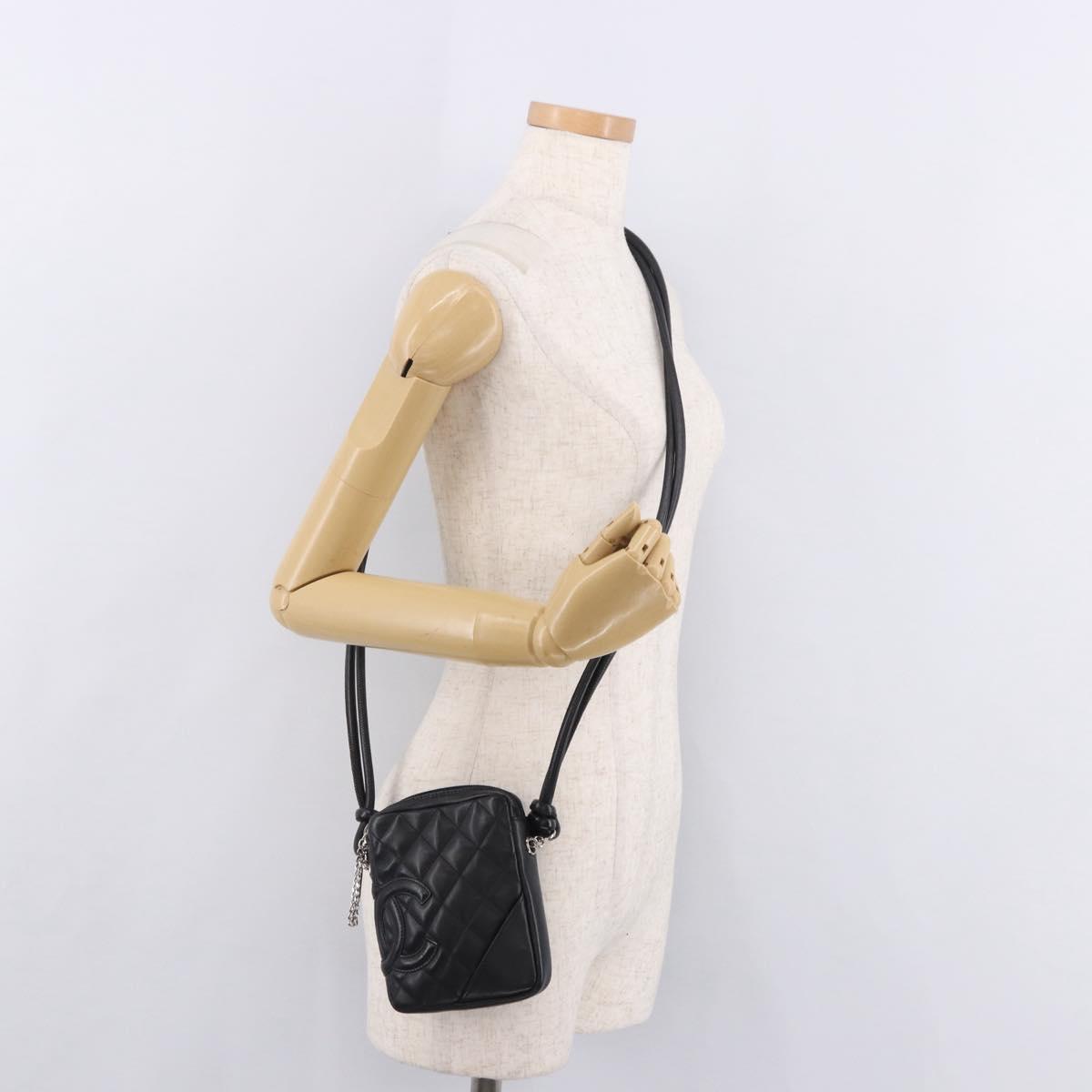 CHANEL Cambon Line Matelasse Shoulder Bag Leather Black Silver CC Auth 191455V