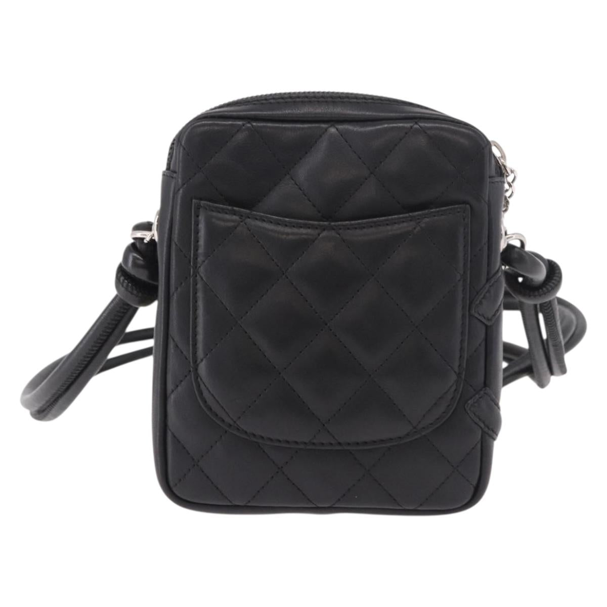 CHANEL Cambon Line Matelasse Shoulder Bag Leather Black Silver CC Auth 191455V