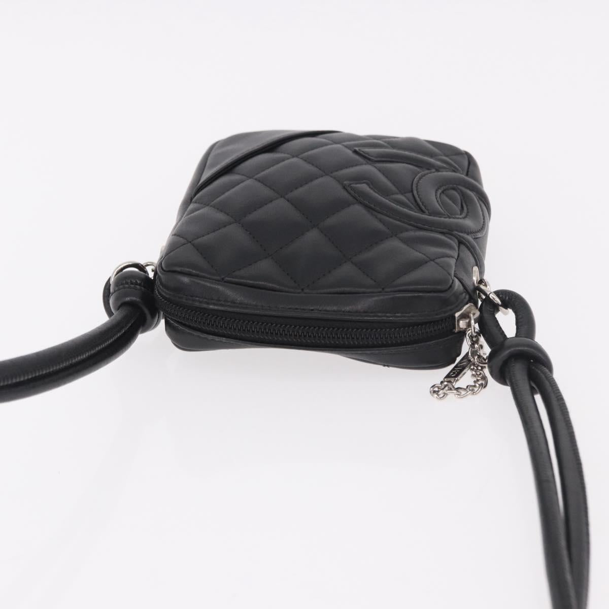 CHANEL Cambon Line Matelasse Shoulder Bag Leather Black Silver CC Auth 191455V