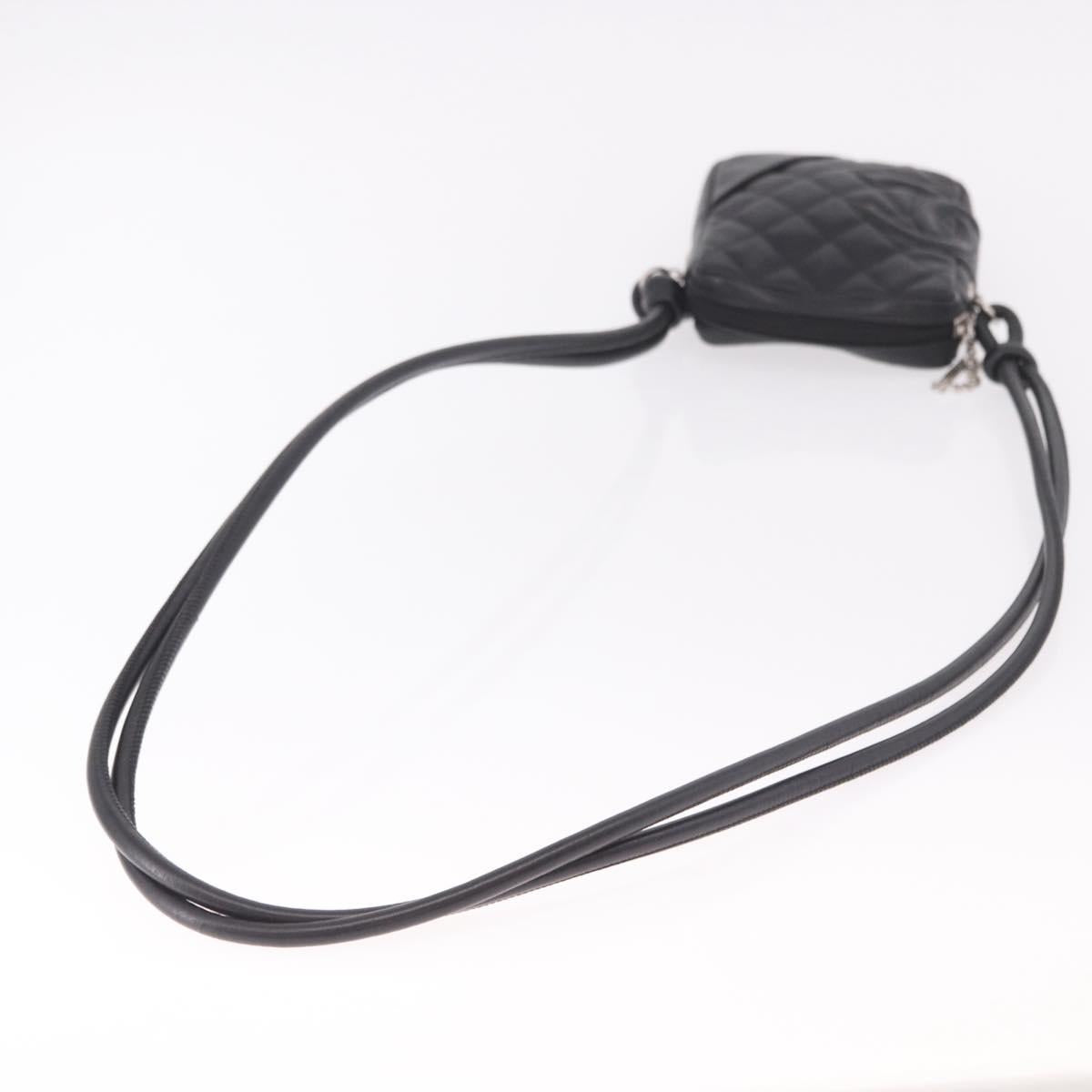 CHANEL Cambon Line Matelasse Shoulder Bag Leather Black Silver CC Auth 191455V