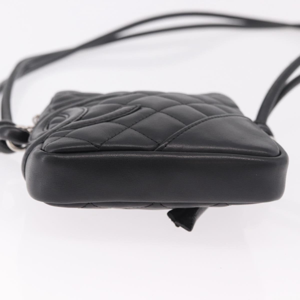 CHANEL Cambon Line Matelasse Shoulder Bag Leather Black Silver CC Auth 191455V