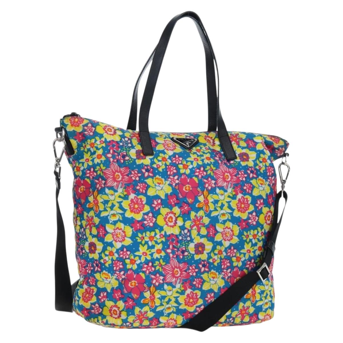 PRADA Tote Bag Nylon 2way Multicolor Silver Auth 191457A