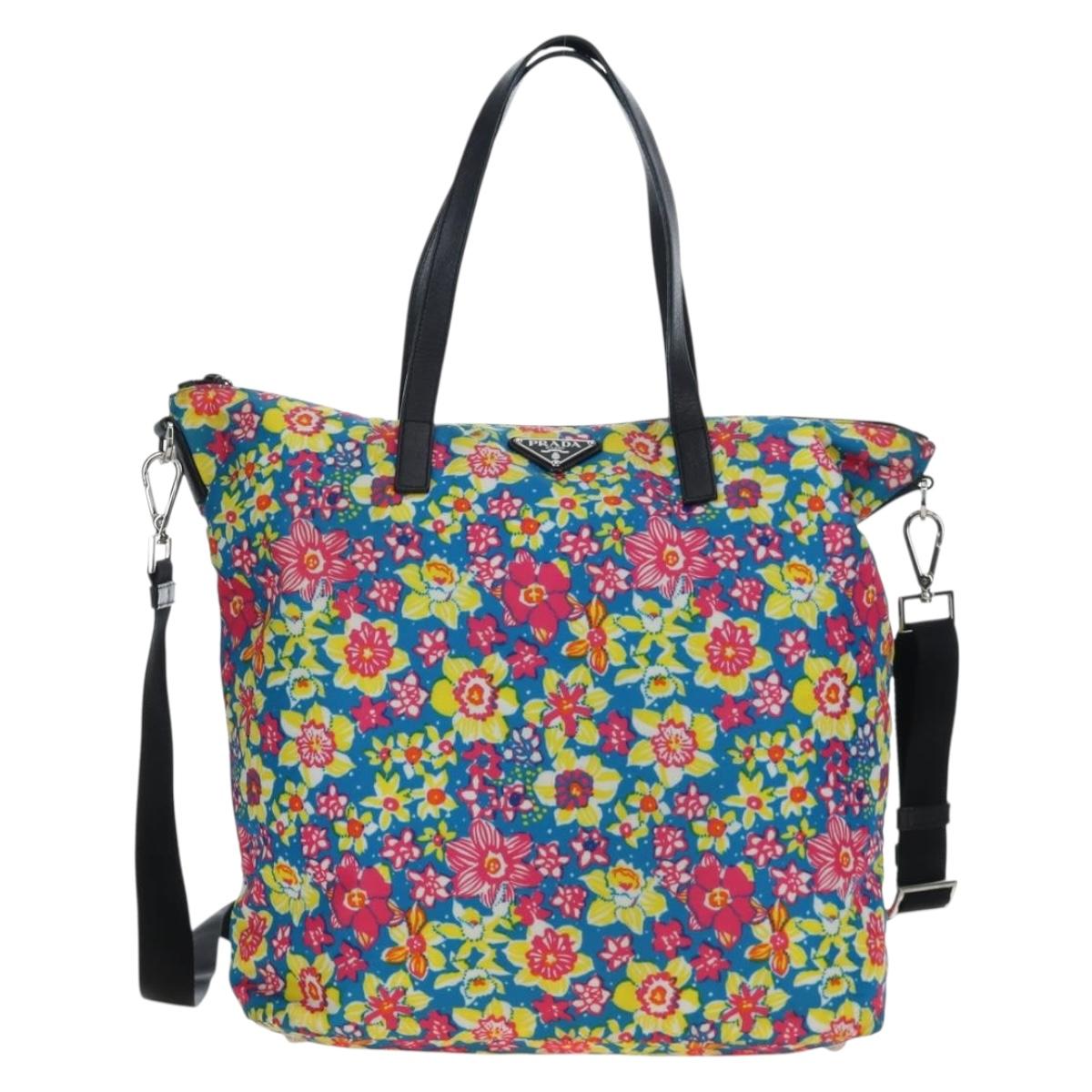PRADA Tote Bag Nylon 2way Multicolor Silver Auth 191457A