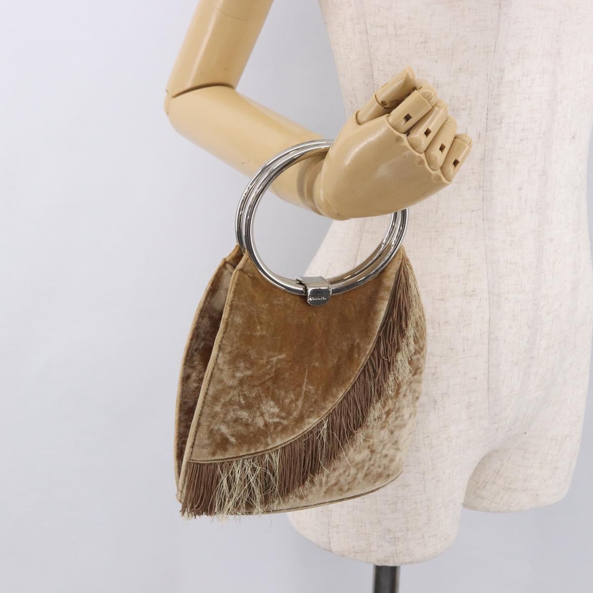 Christian Dior Hand Bag Velor Brown Silver Auth 191459A