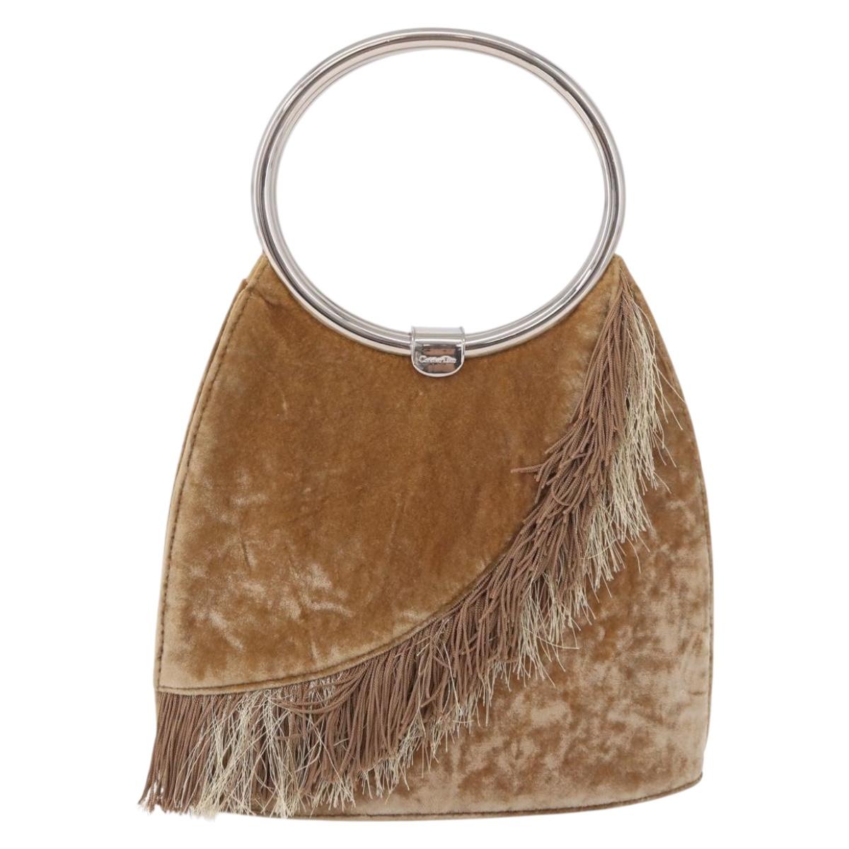 Christian Dior Hand Bag Velor Brown Silver Auth 191459A