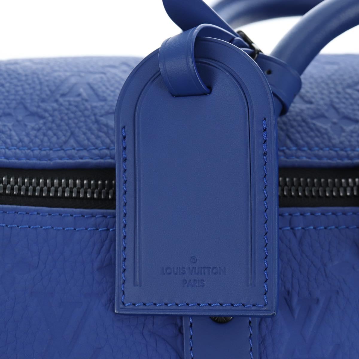 LOUIS VUITTON Monogram Taurillon Keepall Bandouliere 50 Blue Auth 191461SM