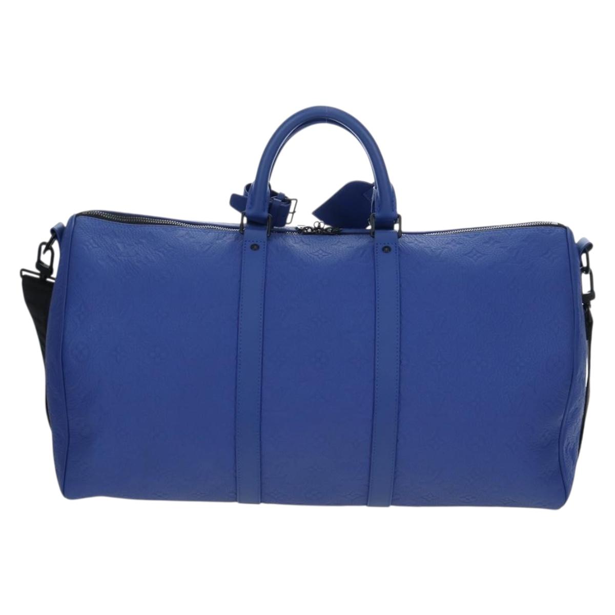 LOUIS VUITTON Monogram Taurillon Keepall Bandouliere 50 Blue Auth 191461SM