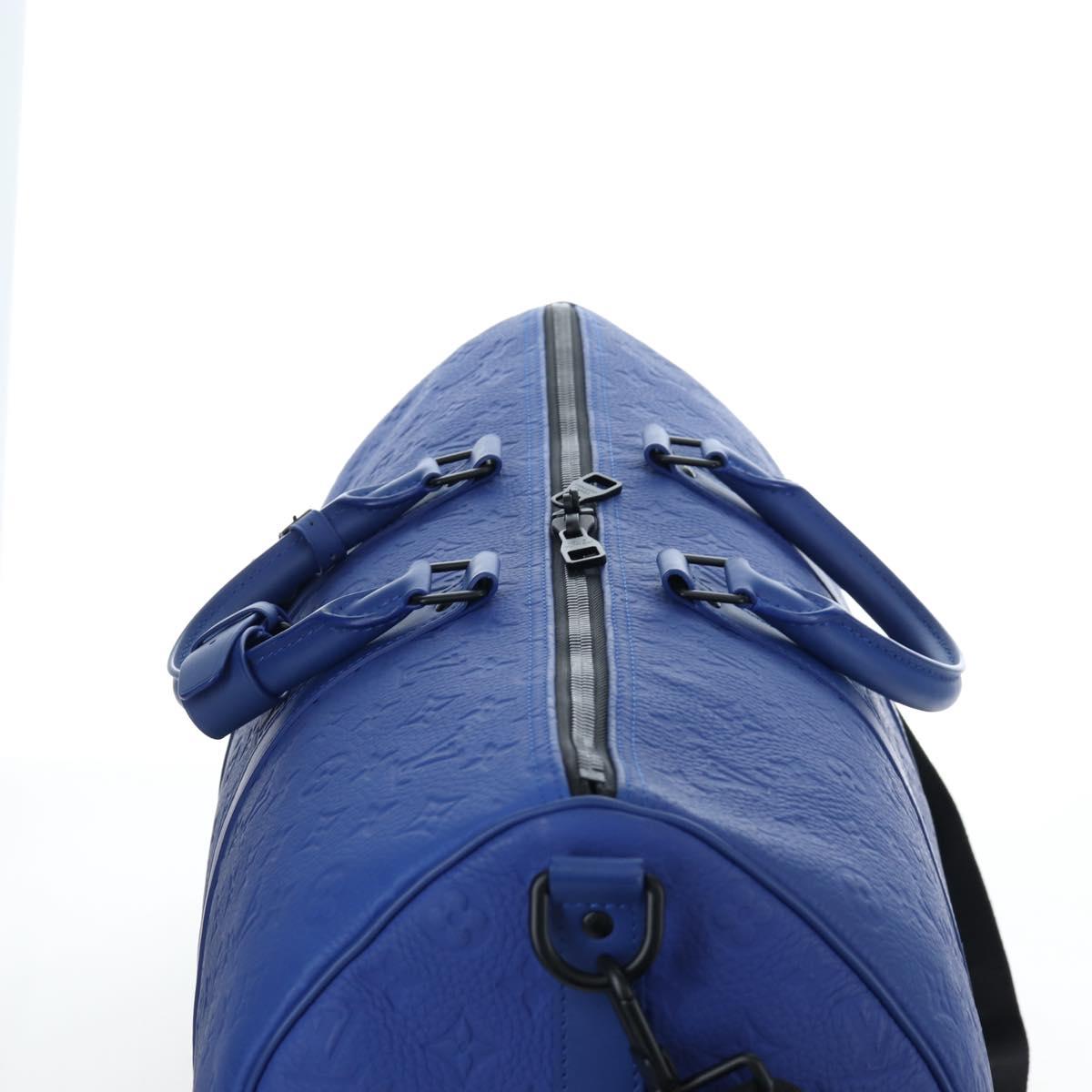 LOUIS VUITTON Monogram Taurillon Keepall Bandouliere 50 Blue Auth 191461SM