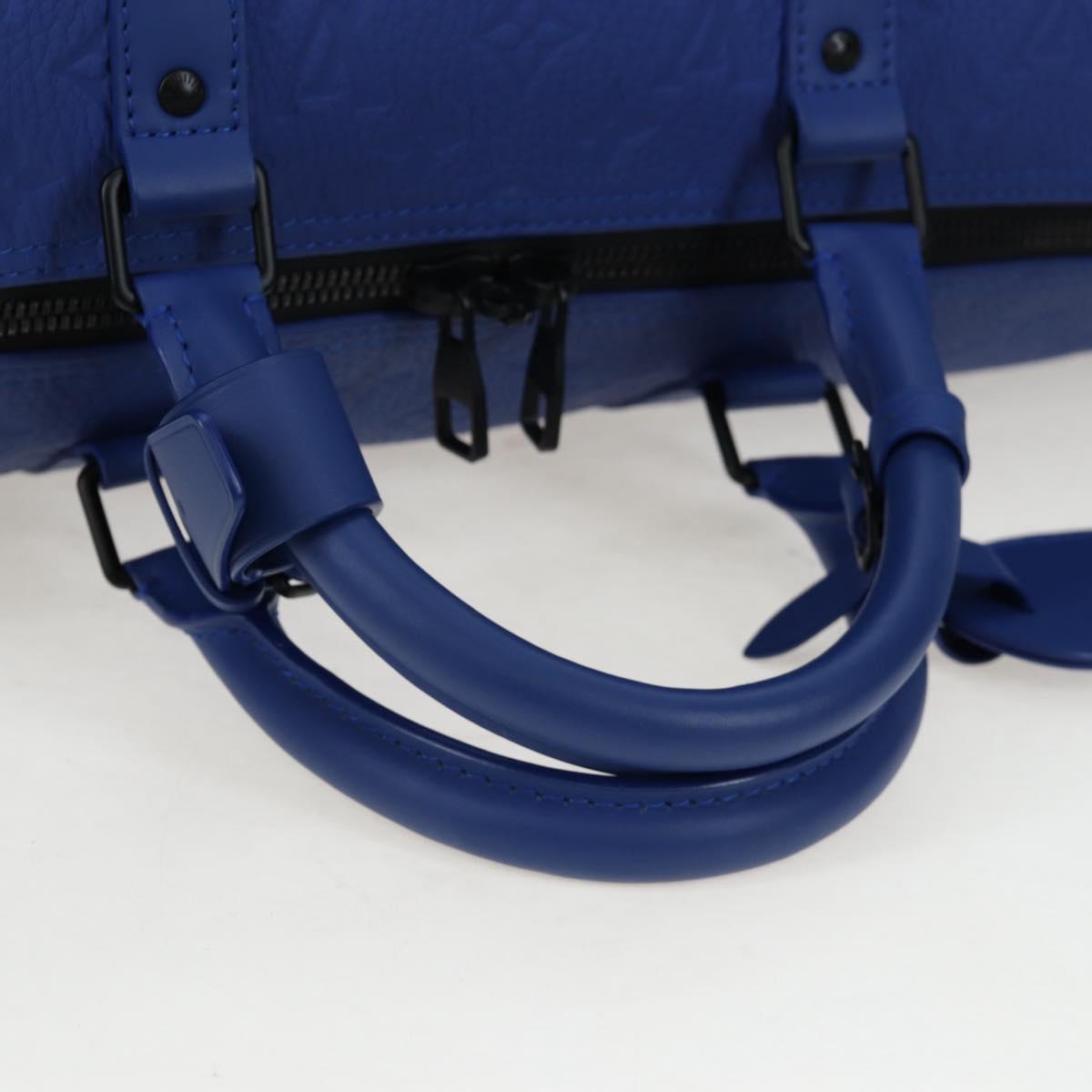 LOUIS VUITTON Monogram Taurillon Keepall Bandouliere 50 Blue Auth 191461SM