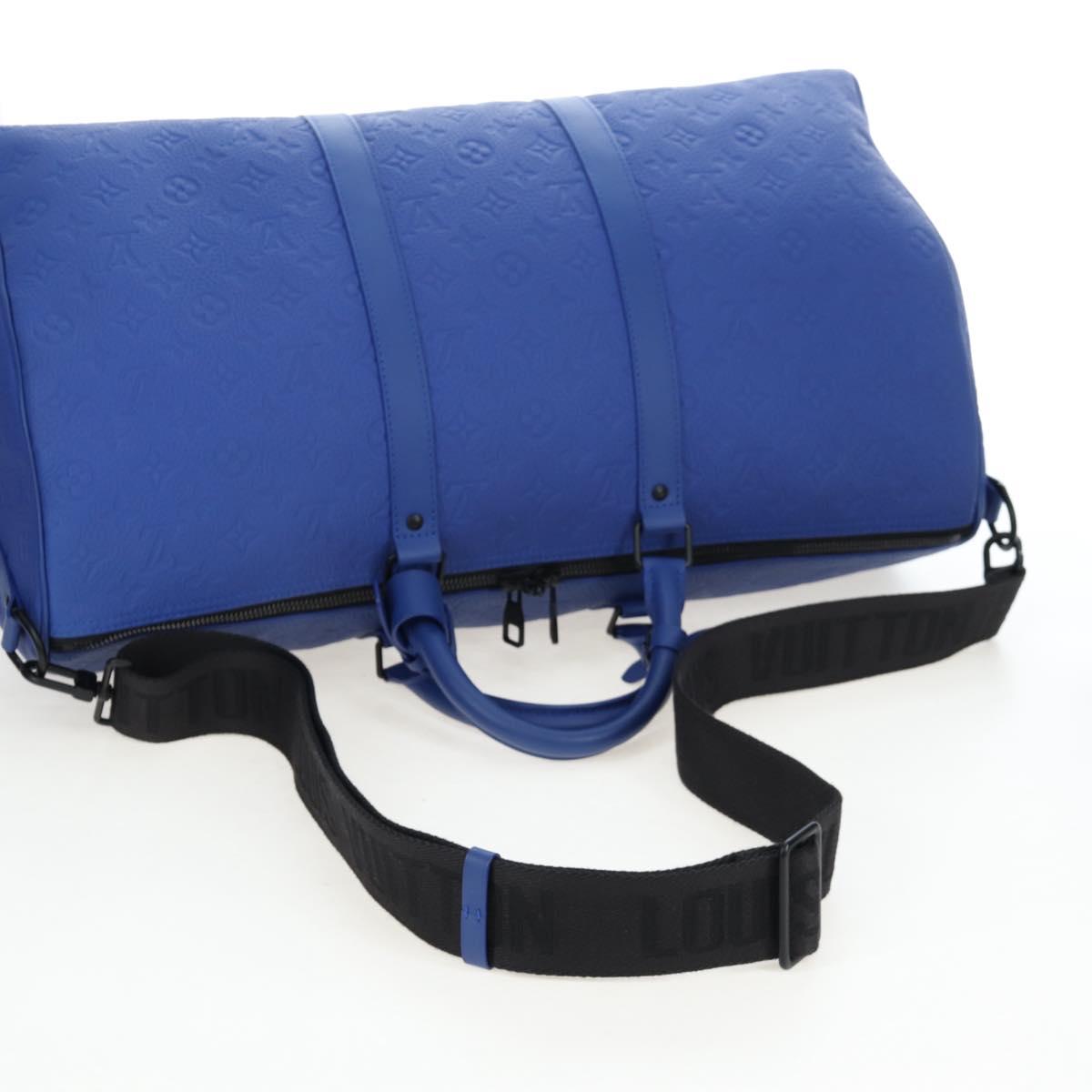 LOUIS VUITTON Monogram Taurillon Keepall Bandouliere 50 Blue Auth 191461SM