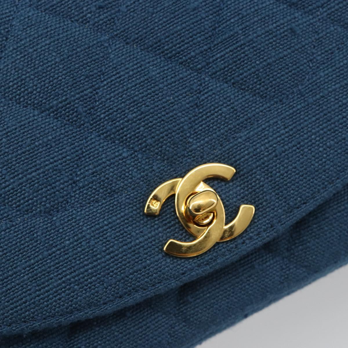 CHANEL Matelasse Chain Shoulder Bag Canvas Blue Gold CC Auth 191469SM