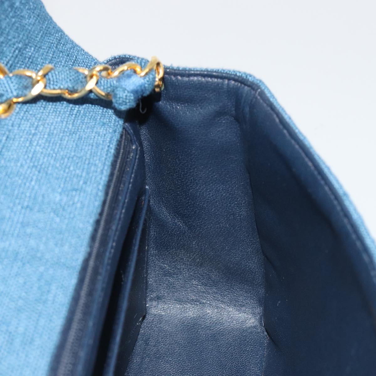 CHANEL Matelasse Chain Shoulder Bag Canvas Blue Gold CC Auth 191469SM