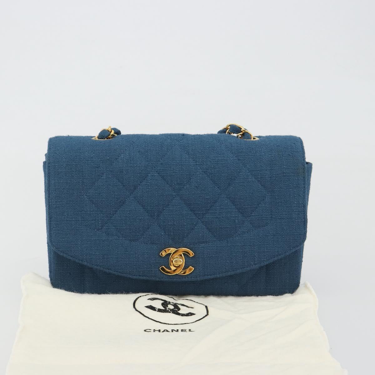 CHANEL Matelasse Chain Shoulder Bag Canvas Blue Gold CC Auth 191469SM