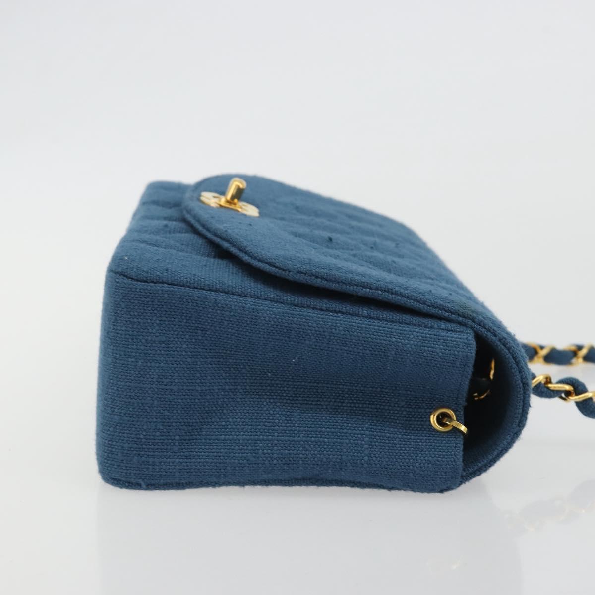 CHANEL Matelasse Chain Shoulder Bag Canvas Blue Gold CC Auth 191469SM