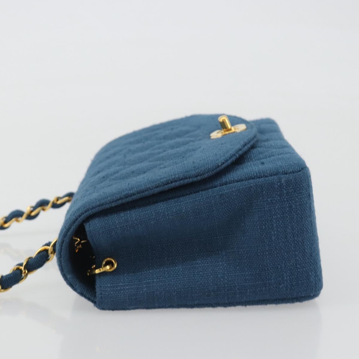 CHANEL Matelasse Chain Shoulder Bag Canvas Blue Gold CC Auth 191469SM