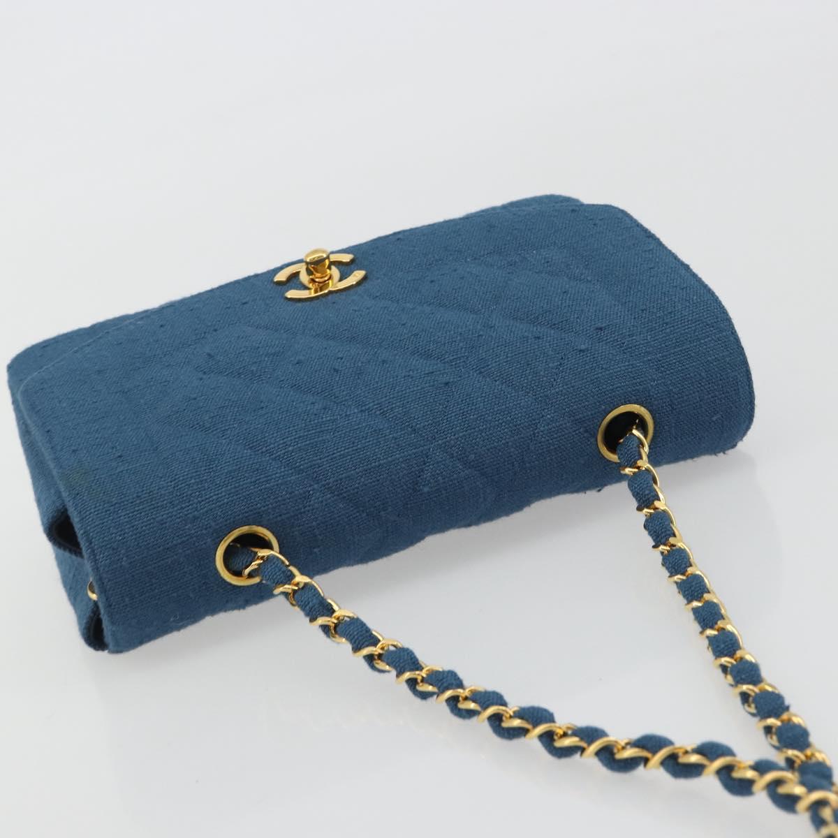 CHANEL Matelasse Chain Shoulder Bag Canvas Blue Gold CC Auth 191469SM