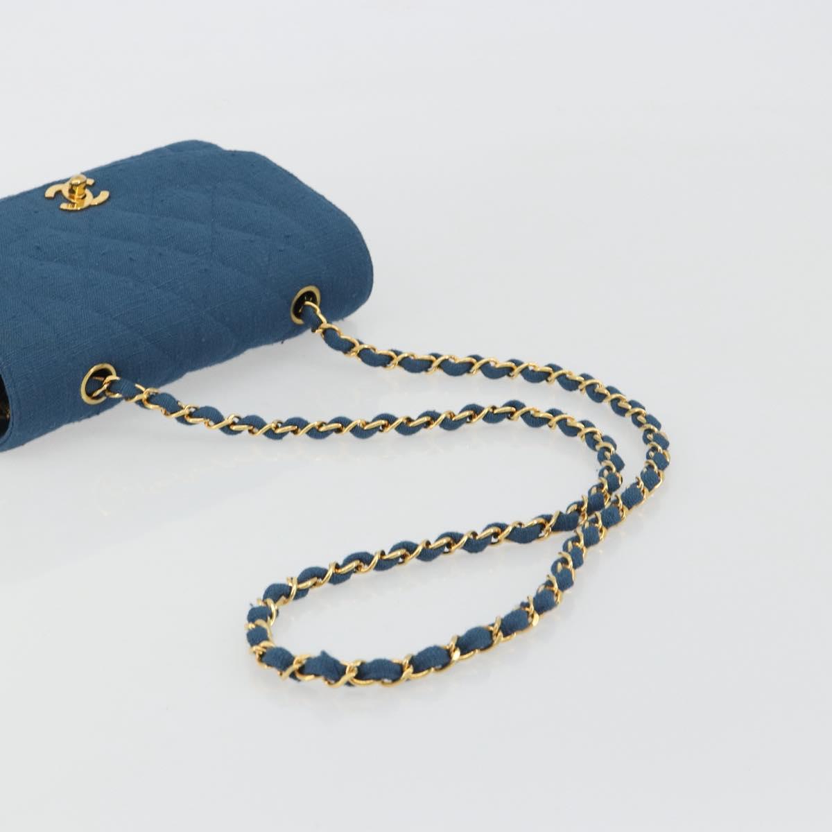 CHANEL Matelasse Chain Shoulder Bag Canvas Blue Gold CC Auth 191469SM
