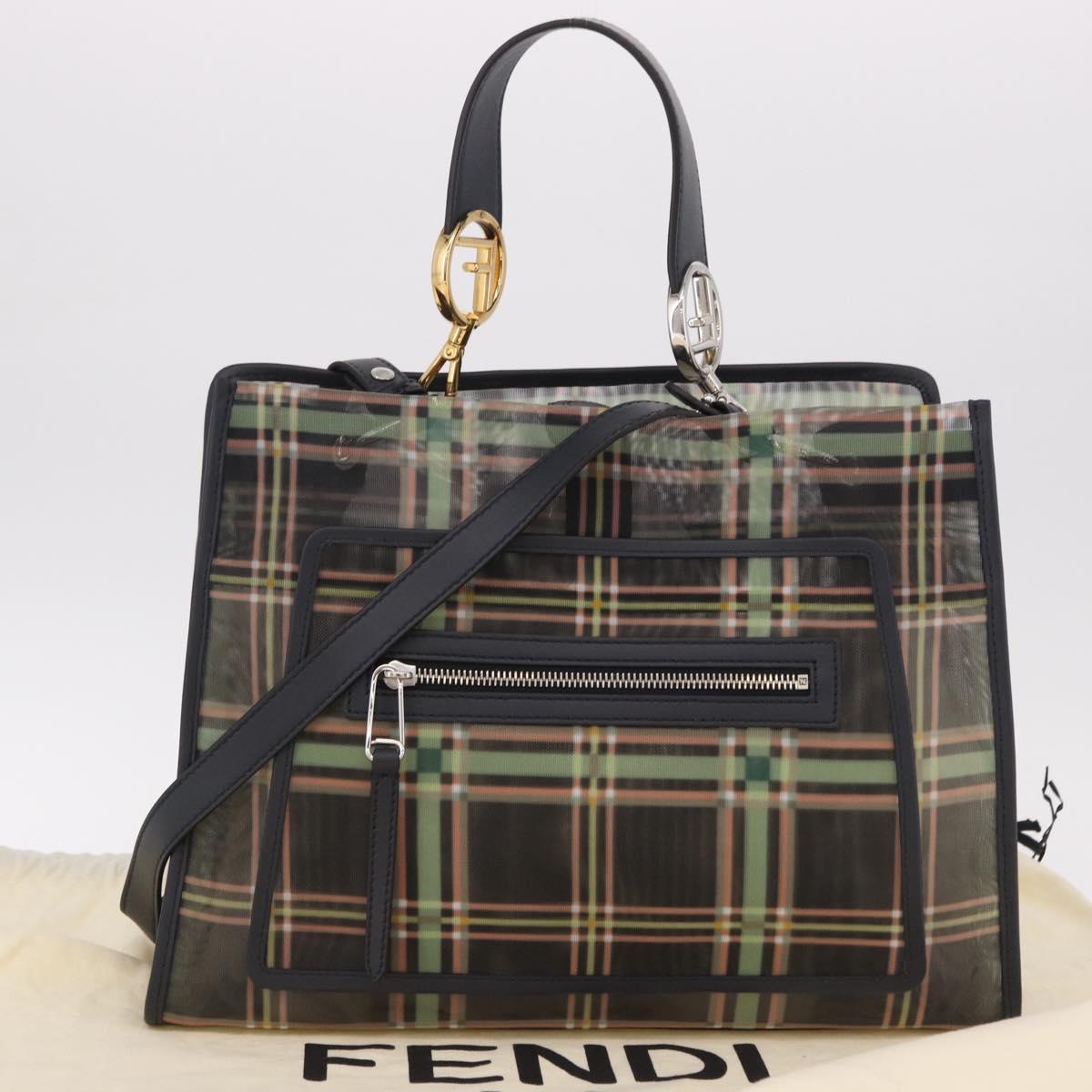 FENDI Hand Bag Mesh 2way Navy Silver Gold Auth 191470M