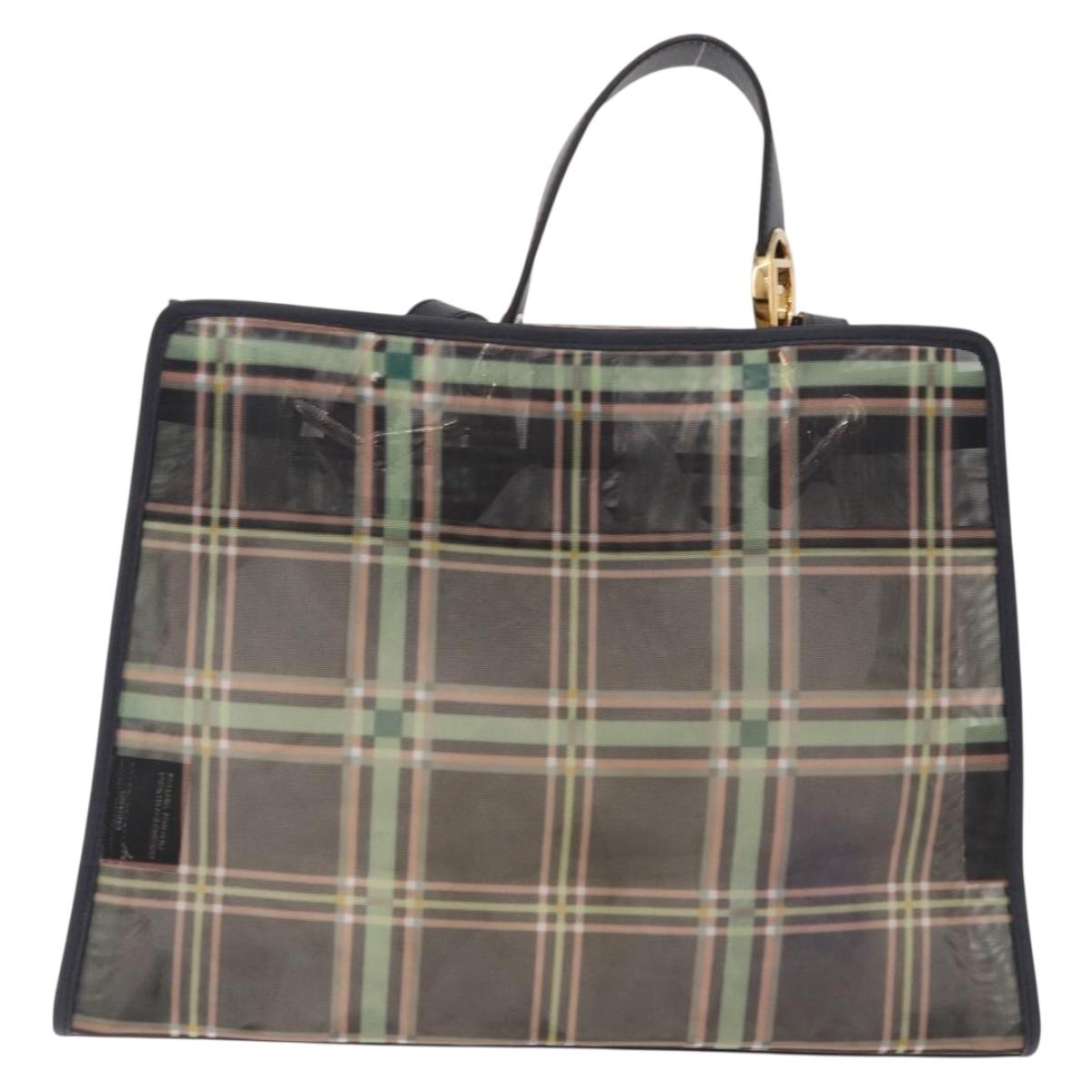 FENDI Hand Bag Mesh 2way Navy Silver Gold Auth 191470M