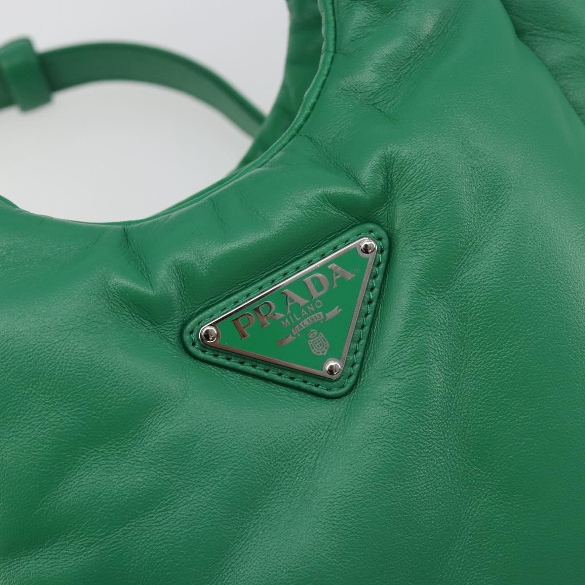 PRADA Hand Bag Leather 2way Green Silver Auth 191471SM