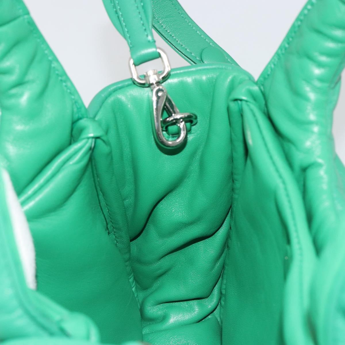PRADA Hand Bag Leather 2way Green Silver Auth 191471SM