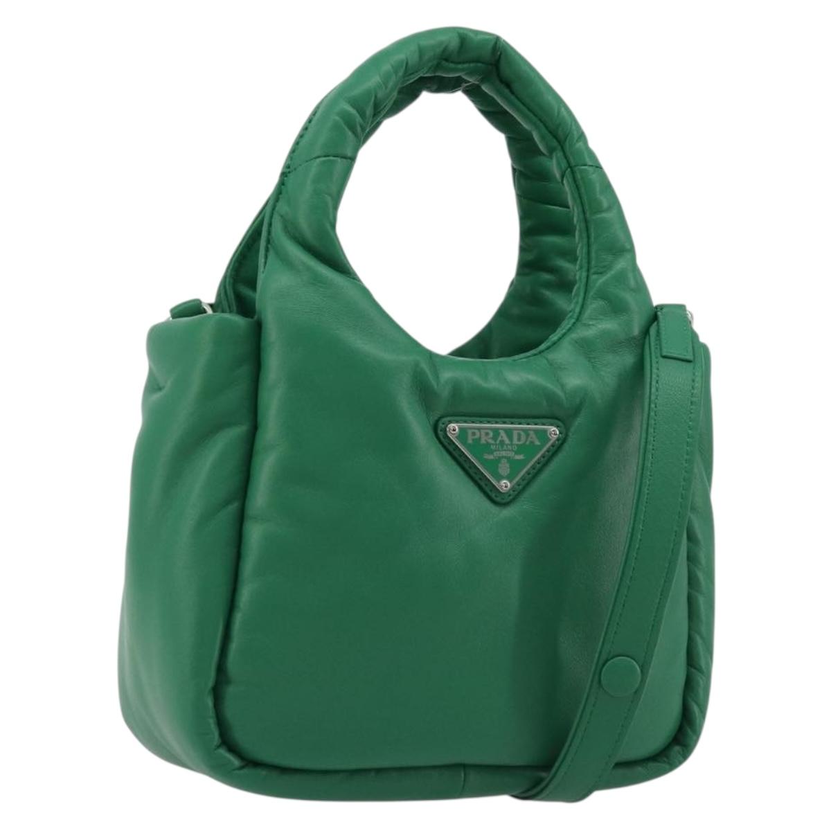 PRADA Hand Bag Leather 2way Green Silver Auth 191471SM