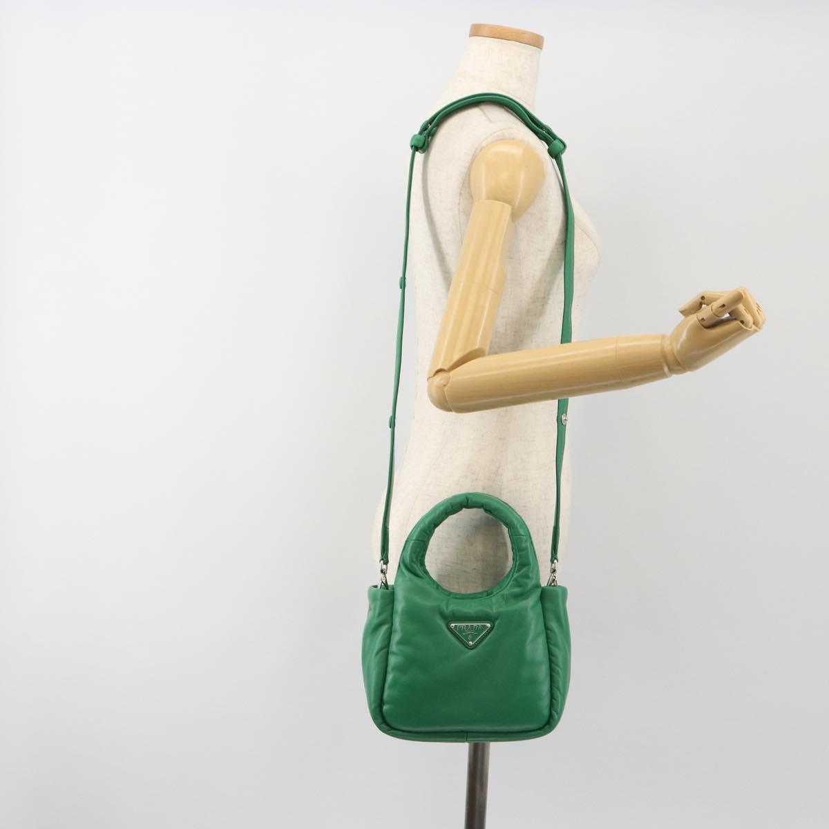 PRADA Hand Bag Leather 2way Green Silver Auth 191471SM
