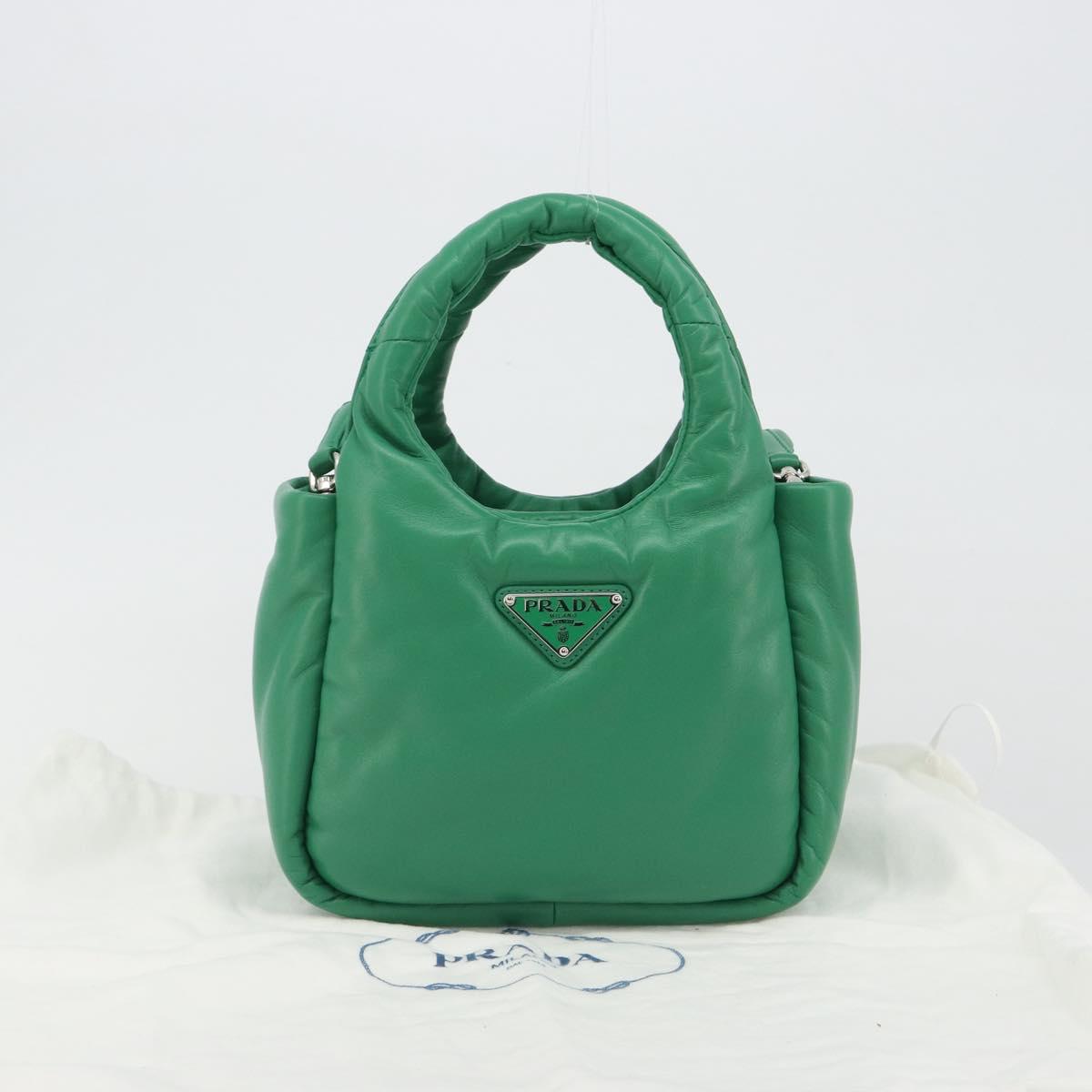 PRADA Hand Bag Leather 2way Green Silver Auth 191471SM