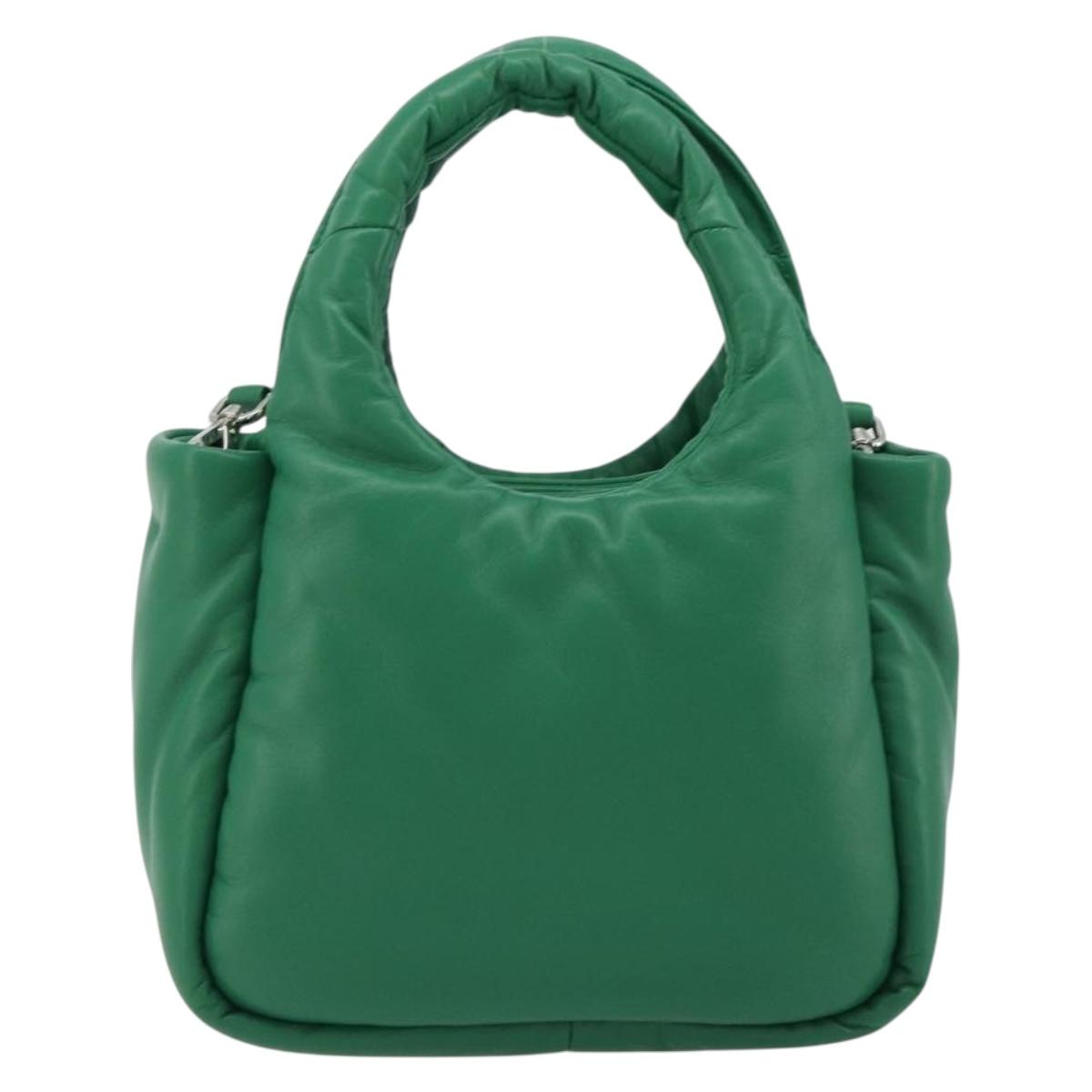 PRADA Hand Bag Leather 2way Green Silver Auth 191471SM