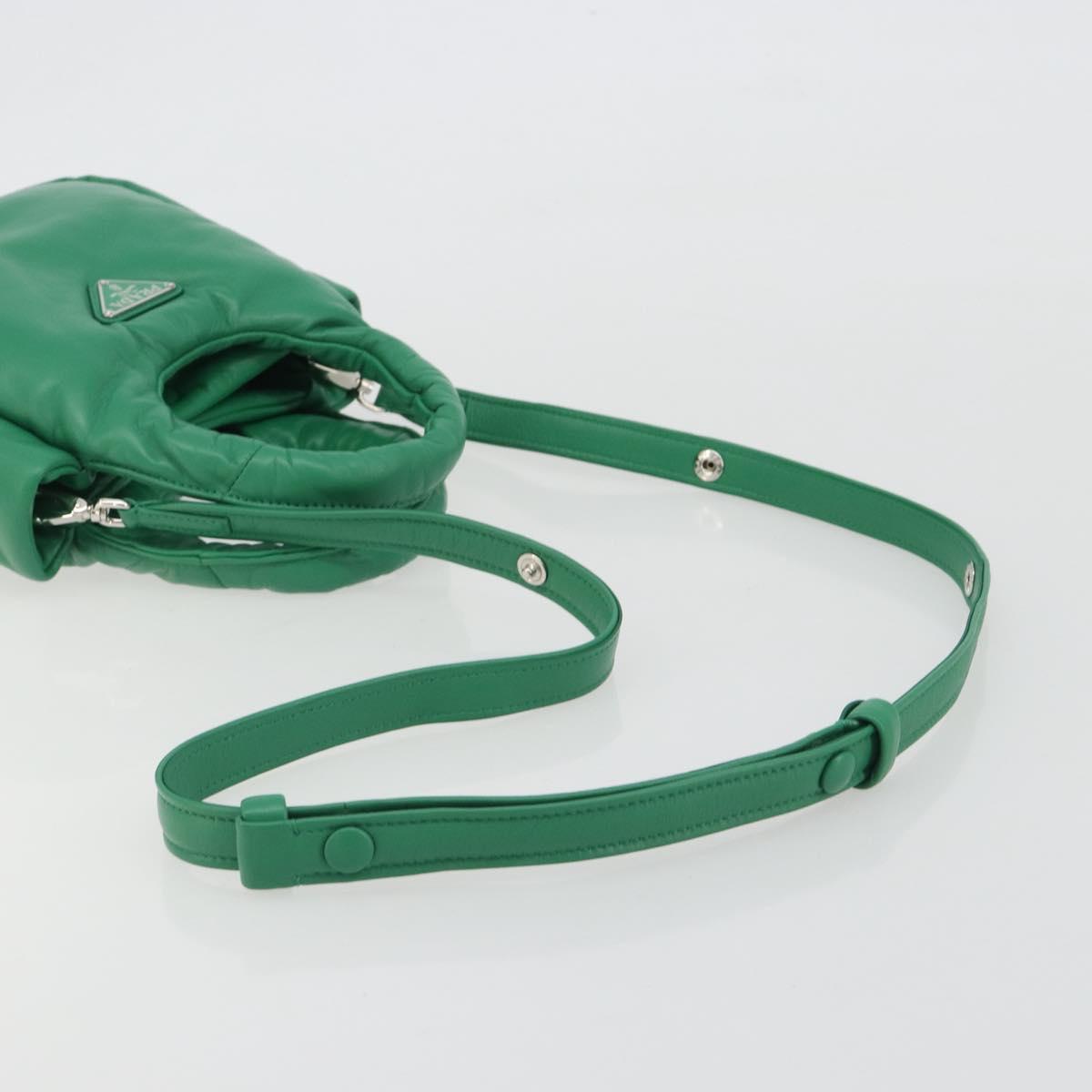 PRADA Hand Bag Leather 2way Green Silver Auth 191471SM