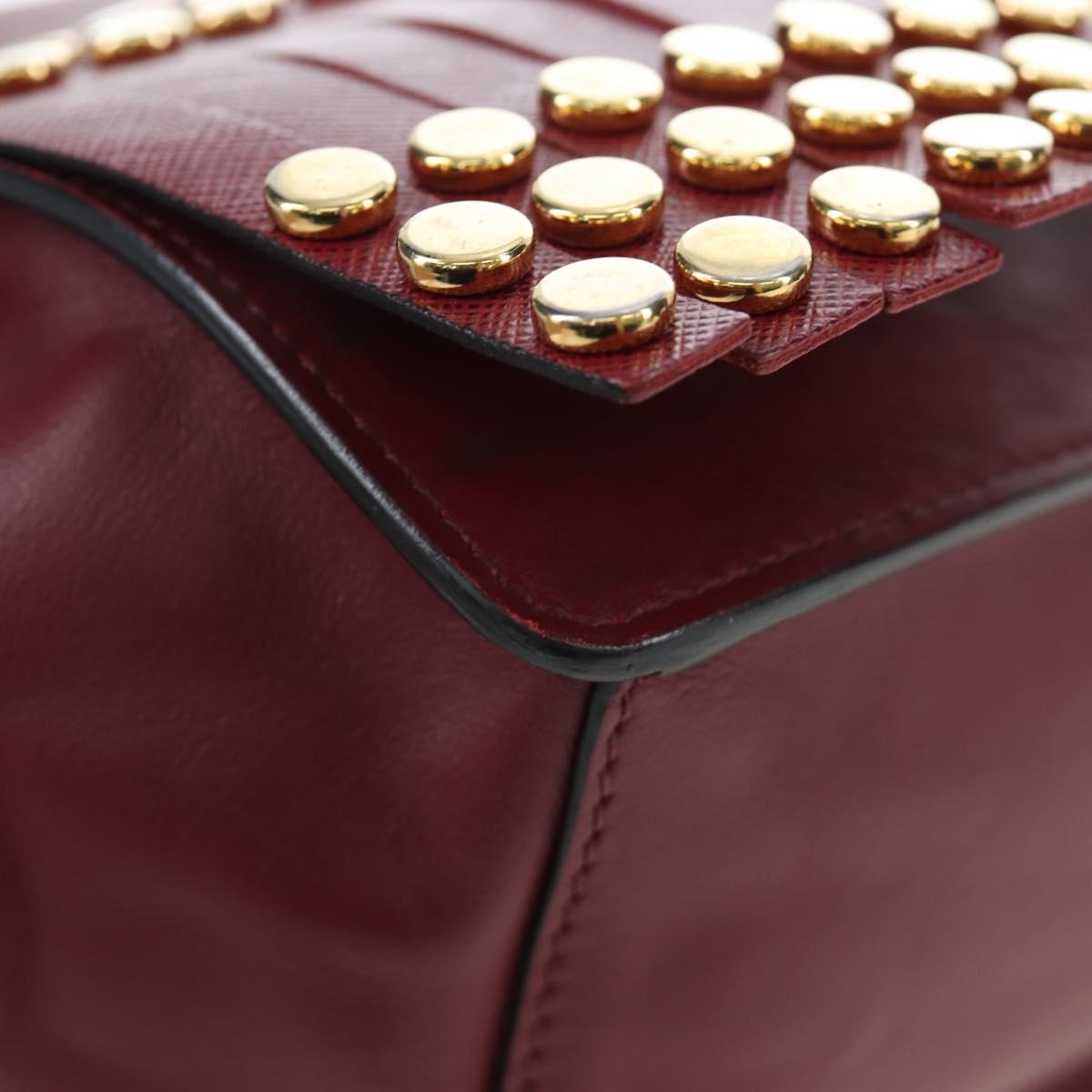 PRADA Shoulder Bag Safiano leather Bordeaux Gold Auth 191473V