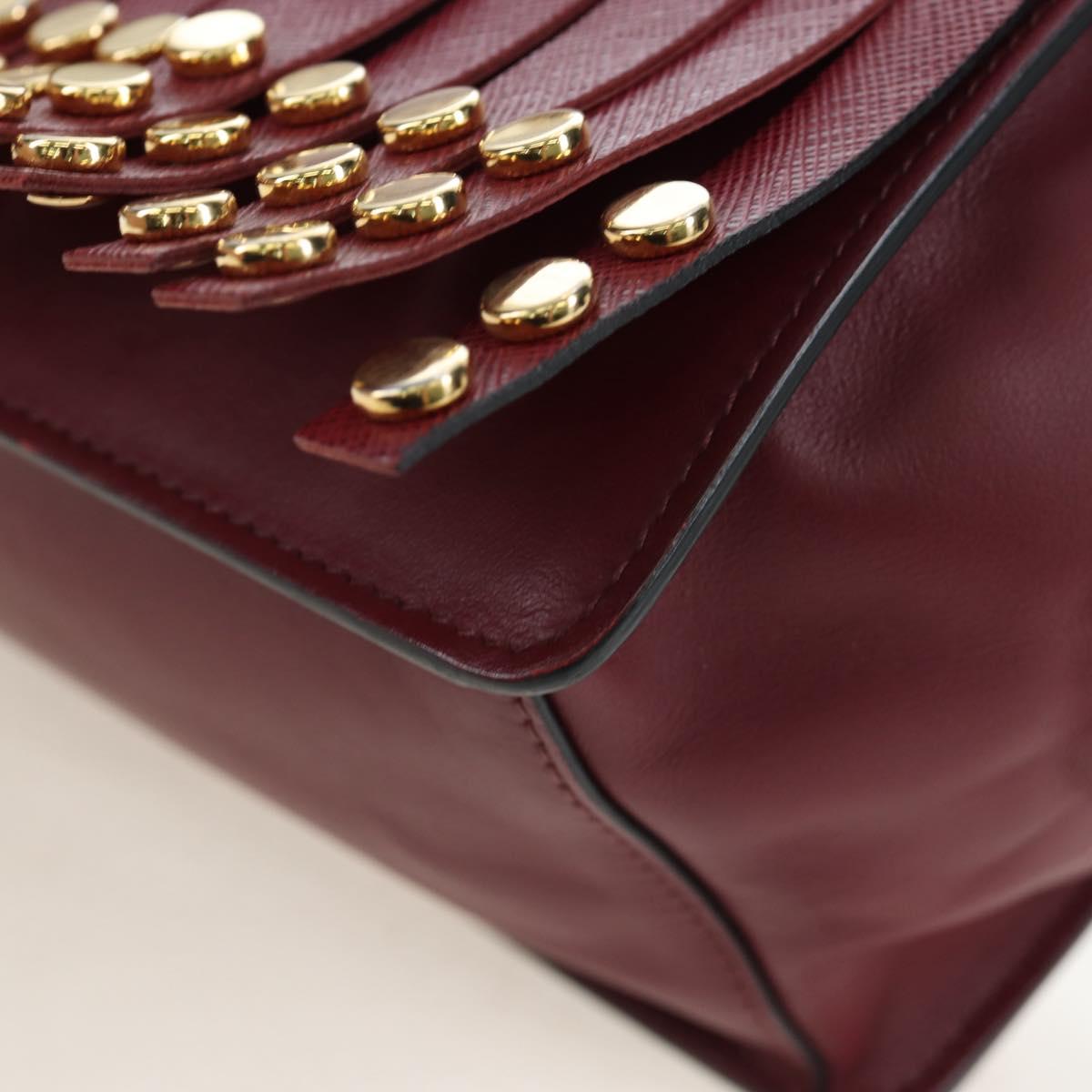 PRADA Shoulder Bag Safiano leather Bordeaux Gold Auth 191473V