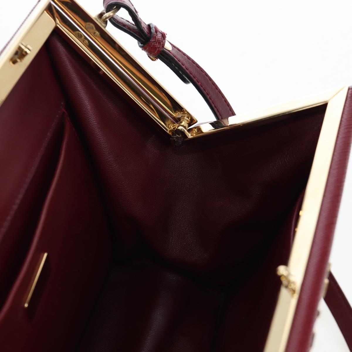 PRADA Shoulder Bag Safiano leather Bordeaux Gold Auth 191473V