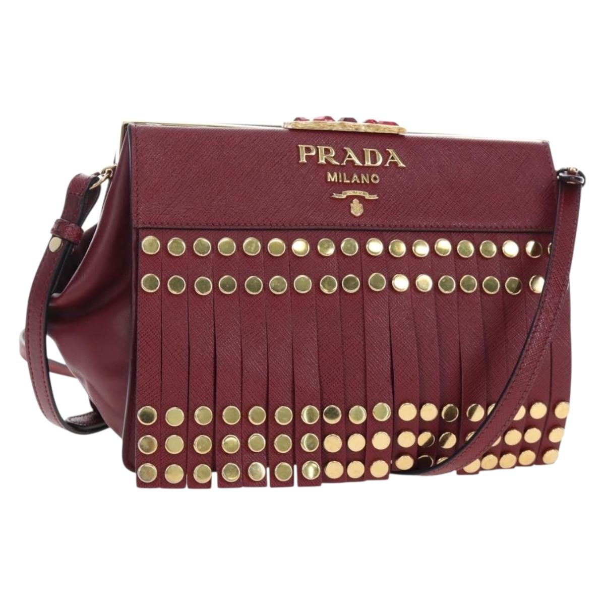 PRADA Shoulder Bag Safiano leather Bordeaux Gold Auth 191473V